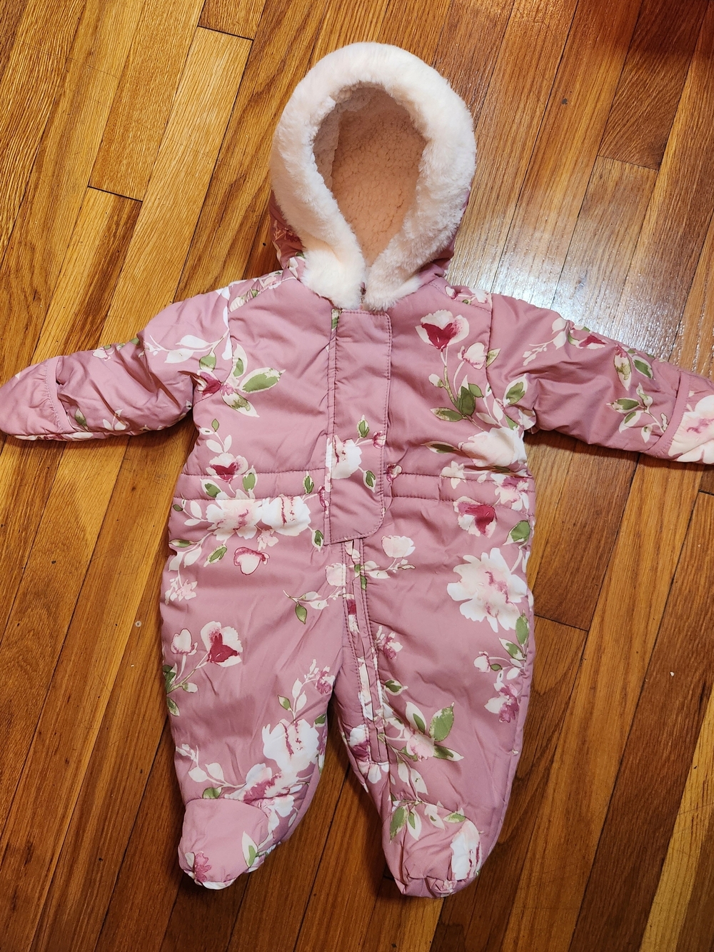 The Children's Place Pink Floral Baby Snowsuit Bunting 0-3M